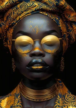 Glasschilderij - Vrouw met gouden bril