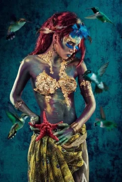 Glasschilderij - Vrouw met zeester