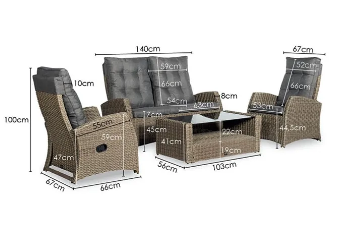 Summerfield' Loungeset 4-delig incl. coffee table en alle zit- en rugkussens